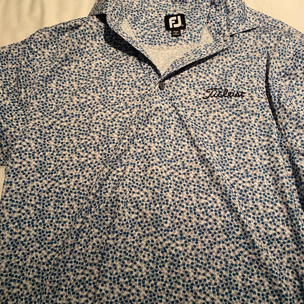 Gray and blue printed golf shirt size M